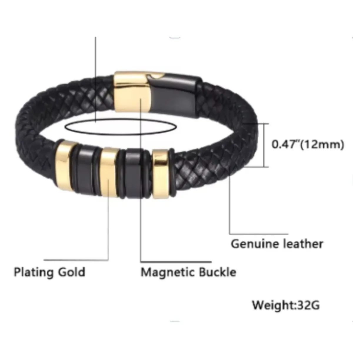 GENERICO - Pulsera para Hombre de Cuero y Acero Inoxidable trenzada