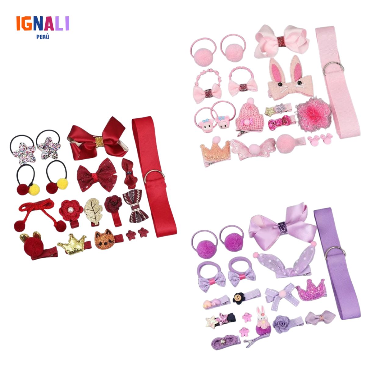 GENERICO - Tripack Set de ganchitos para niña