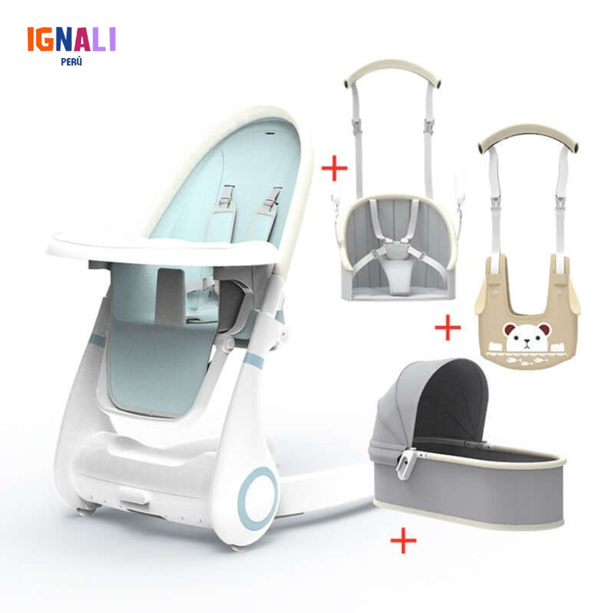 GENERICO - Silla de comer premium celeste 4 en 1 multifuncion infantil