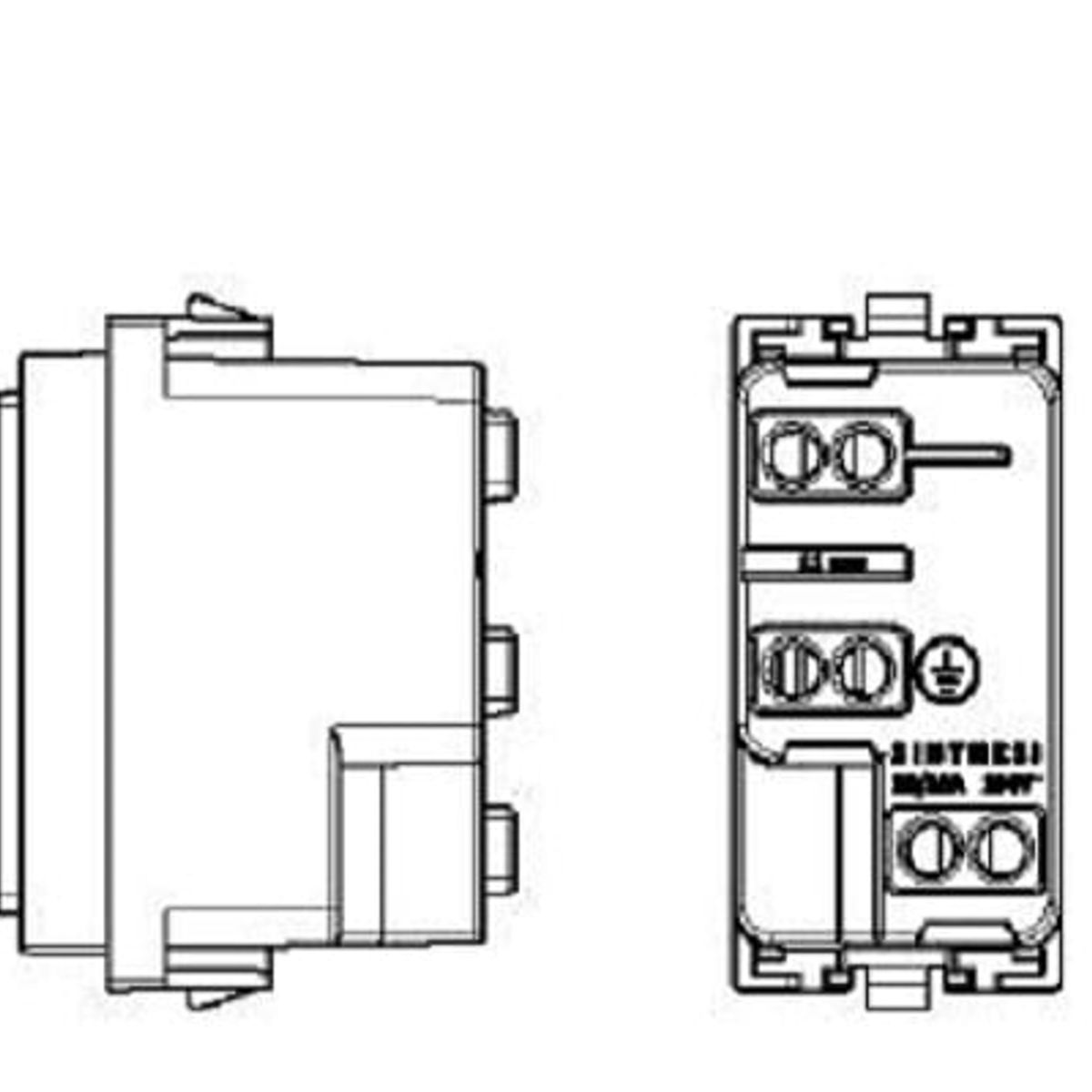 SINTHESI - DADO TOMACORRIENTE BIPASO TRES EN LINEA DE 1 MODULO S17 BLANCO