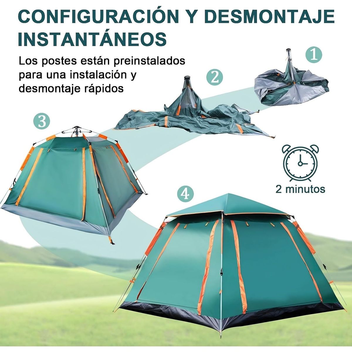 EVERBEST - Carpa Automática Aire Libre Impermeable 6 Personas - Verde
