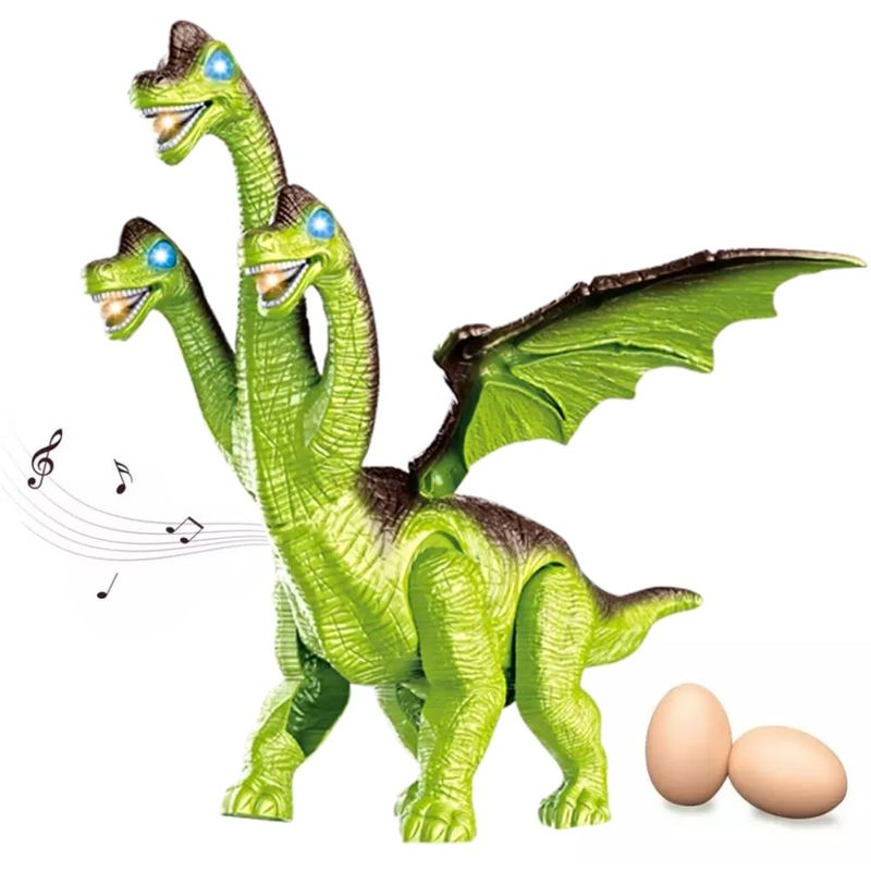 MINARI - Dinosaurio Dragón 3 Cabezas con Luces y Sonido + Huevos DD3