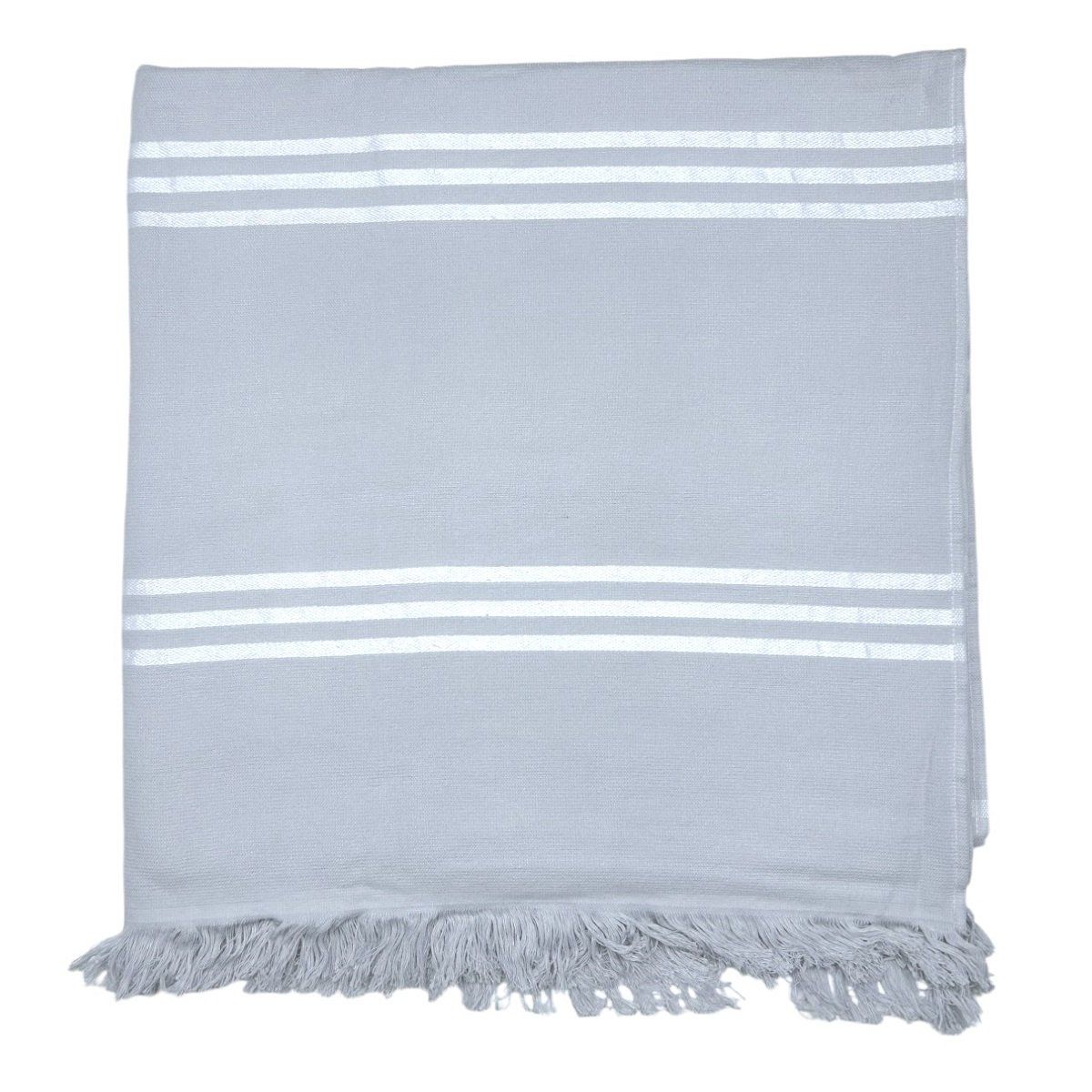 MAGE DISTRIBUTION - Toalla de Playa Turca Gris con Líneas Blancas 90cm x 180cm