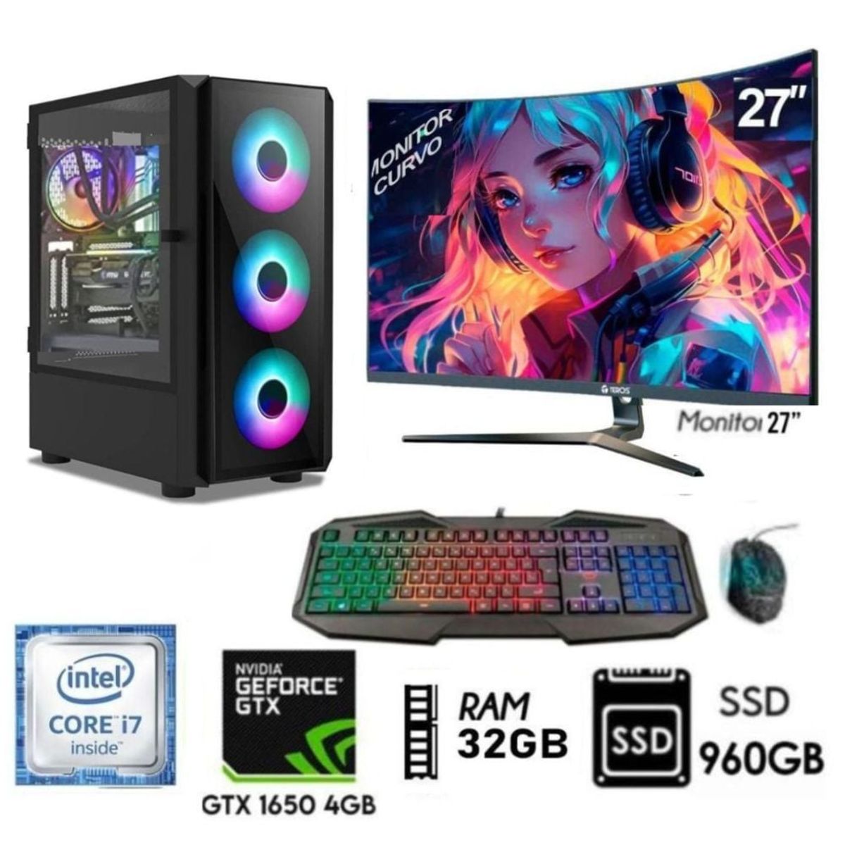INTEL - Computadora PC GAMER CORE I7 Ram 32GB, DISCO SSD 960GB VIDEO GTX 1650 4GB M27