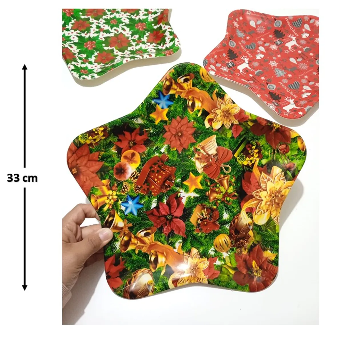 GENERICO - Bandeja /Fuente Navideña De Plástico Reutilizable 32 x 32 cm.