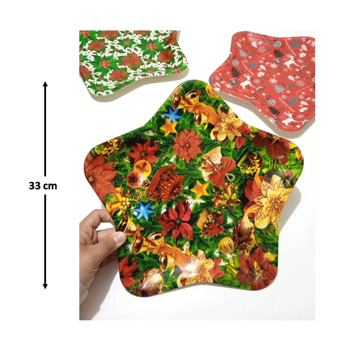 GENERICO - Bandeja /Fuente Navideña De Plástico Reutilizable 32 x 32 cm.