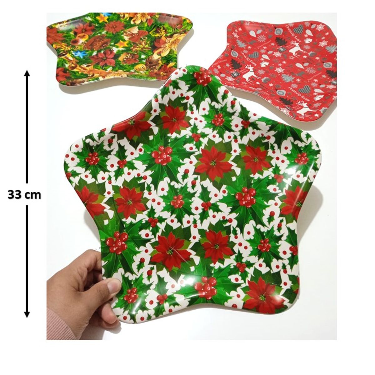 GENERICO - Bandeja /Fuente Navideña De Plástico Reutilizable 32 x 32 cm.