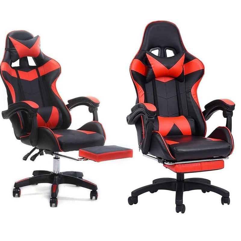 GENERICO - Silla gamer con reposa pies y masajeador de espalda Roja