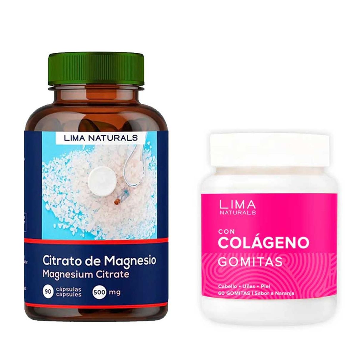 LIMA NATURALS - Citrato de Magnesio 90 Cápsulas + Gomitas con Colágeno 60 unidades