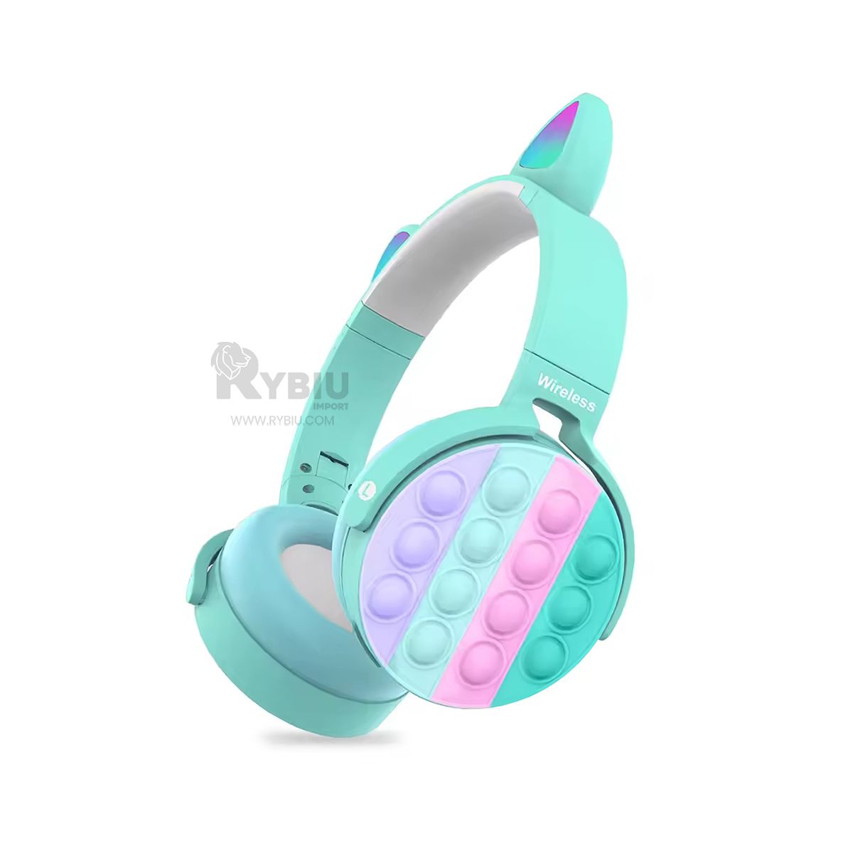 GENERICO - Auriculares Diseño de Gatito Verde Agua Y+Ligas de Regalo