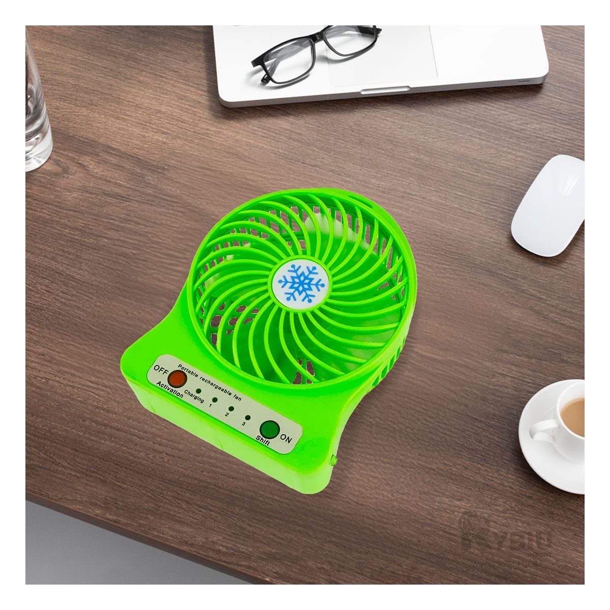 GENERICO - Ventilador Recargable Mini en Verde Y+Papel de Regalo