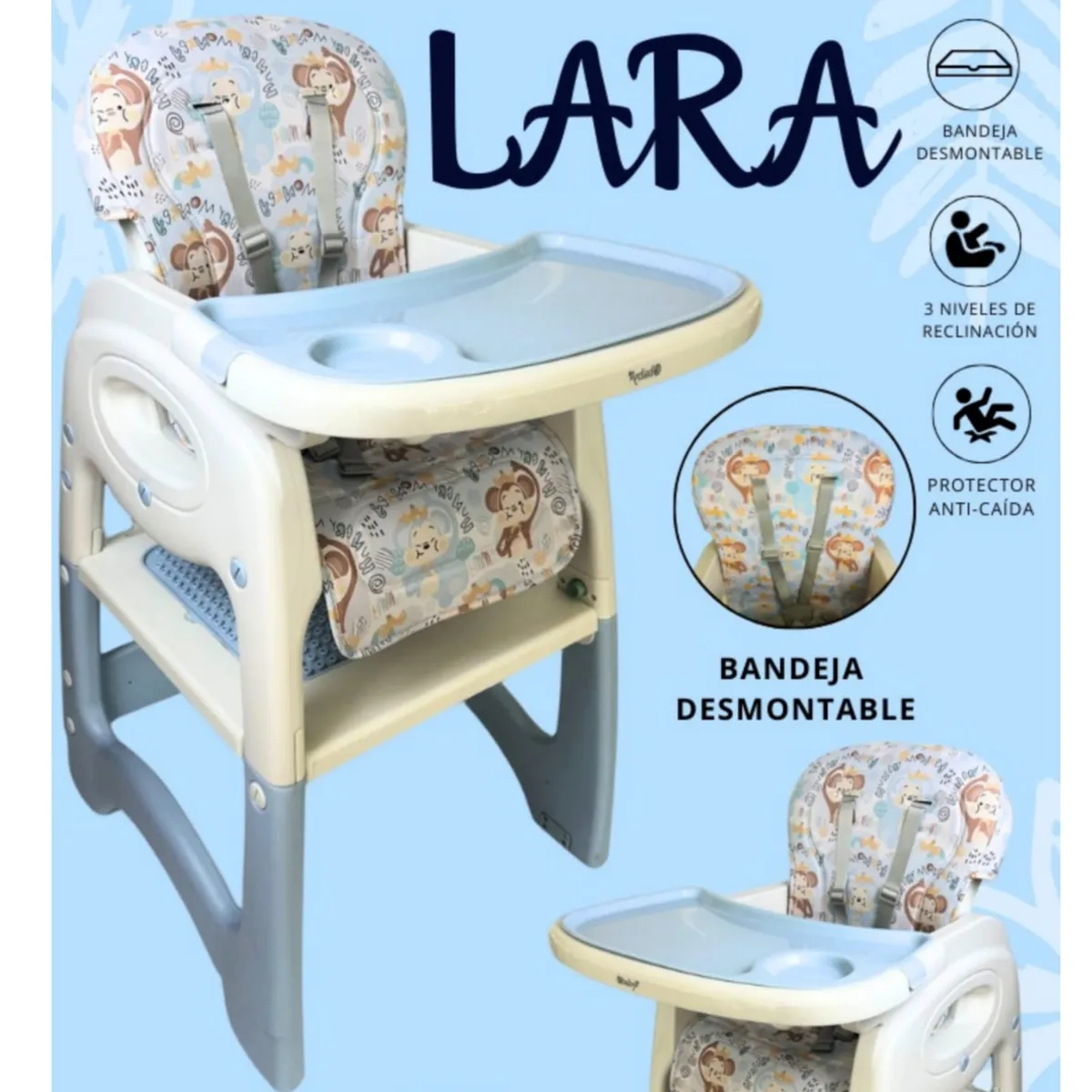 EBABY - Silla de comer Escritorio y con Ruedas Lara Celeste