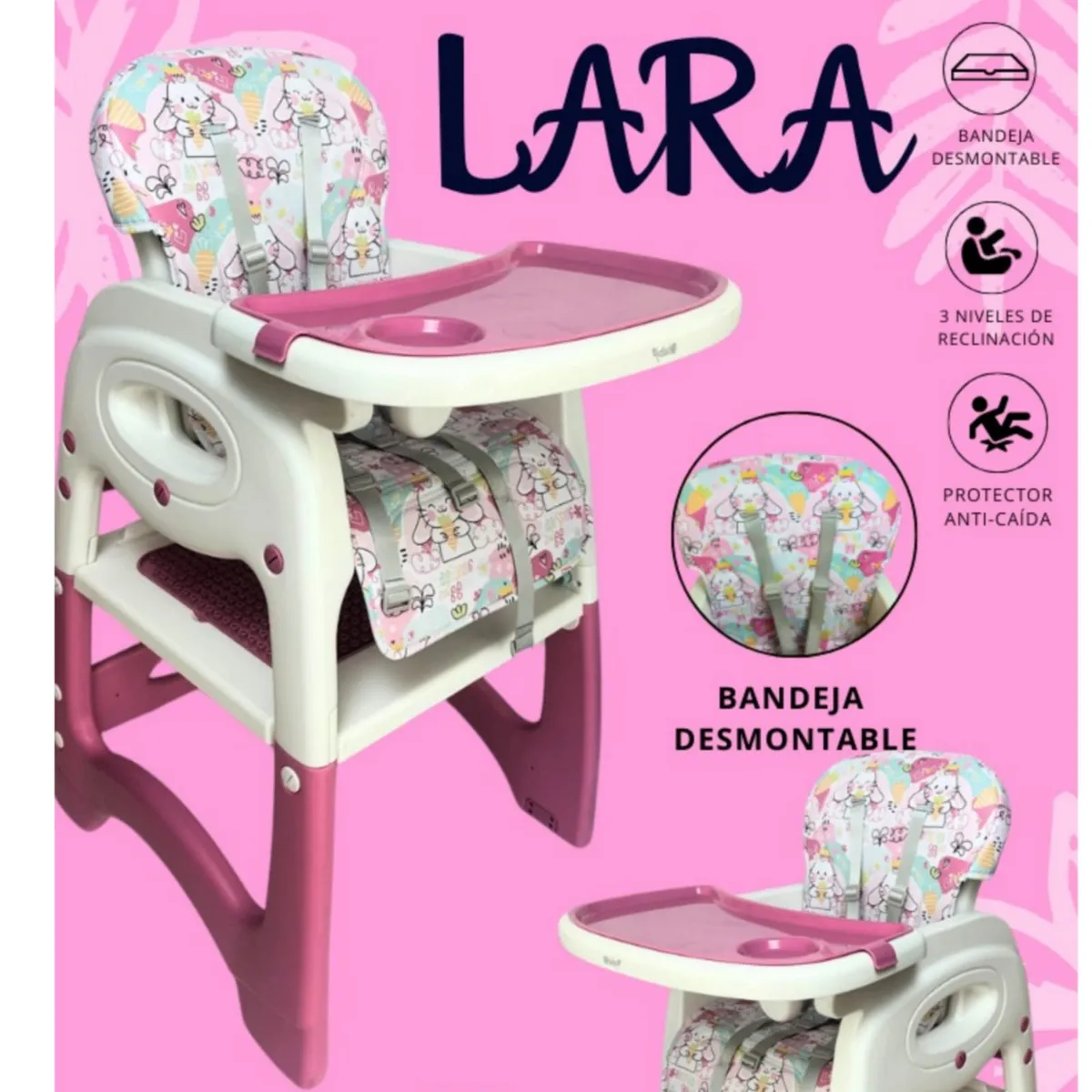 EBABY - Silla de comer Escritorio y con Ruedas LARA ROSADO