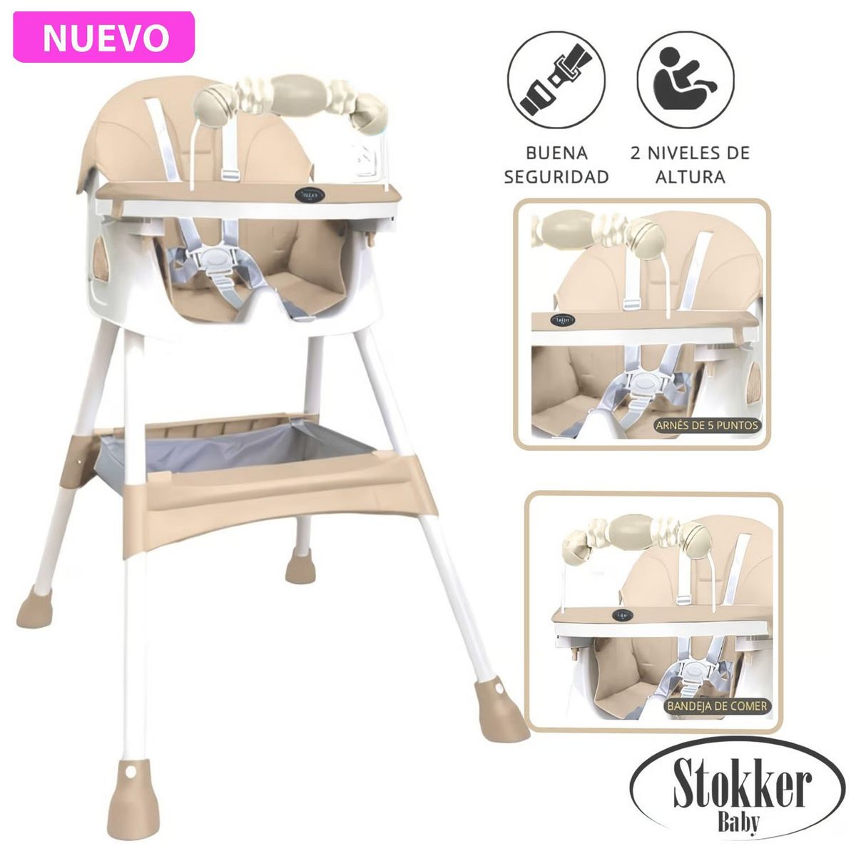 STOKKER BABY - Silla de Comer Plegable Doble bandeja LUNA Beige
