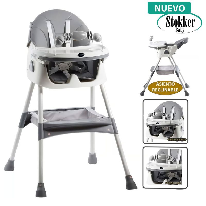 STOKKER BABY - Silla de Comer VENUS Asiento Reclinable Gris