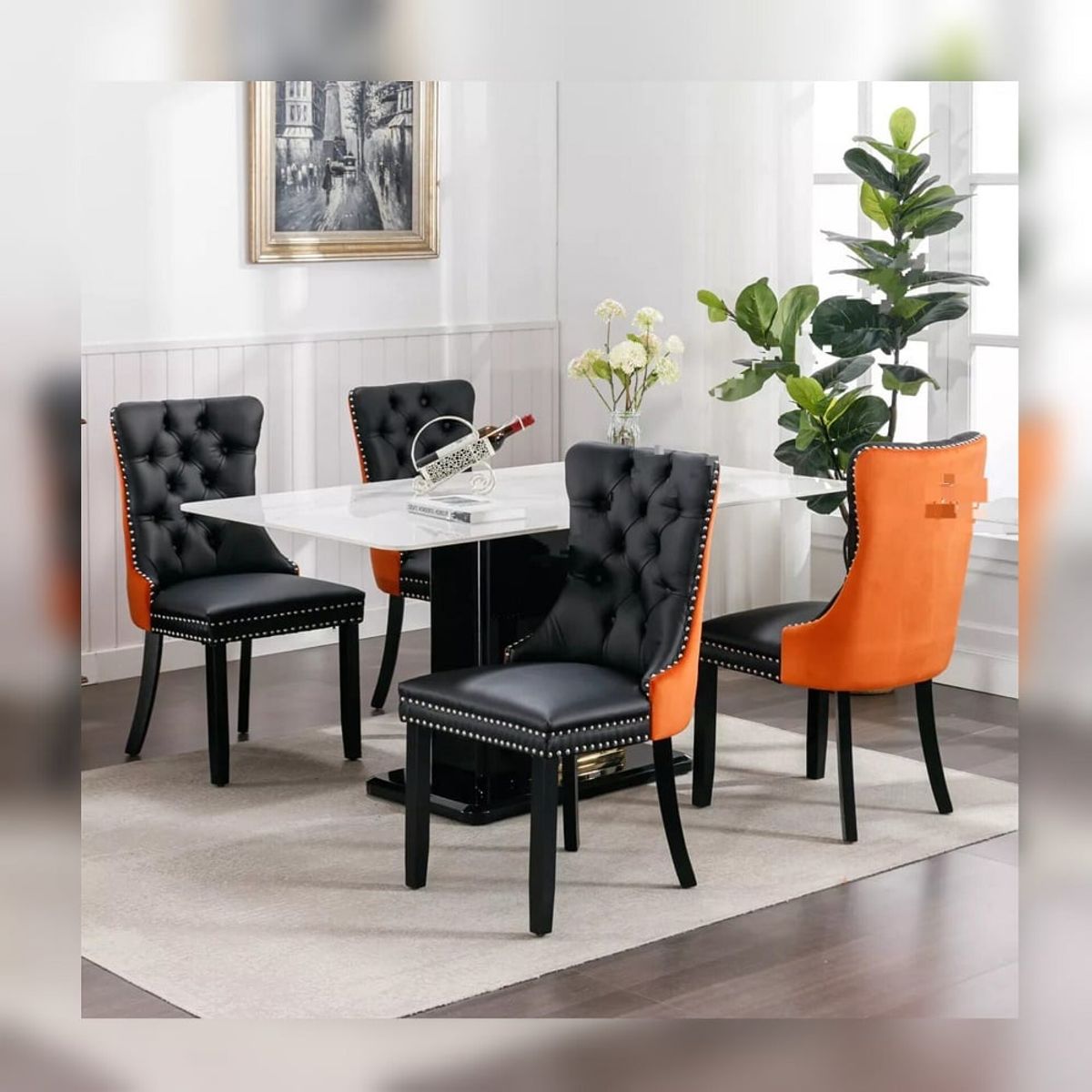 DMUEBLES - DM Comedor 4 sillas Italy al Duco - Naranja/Negro