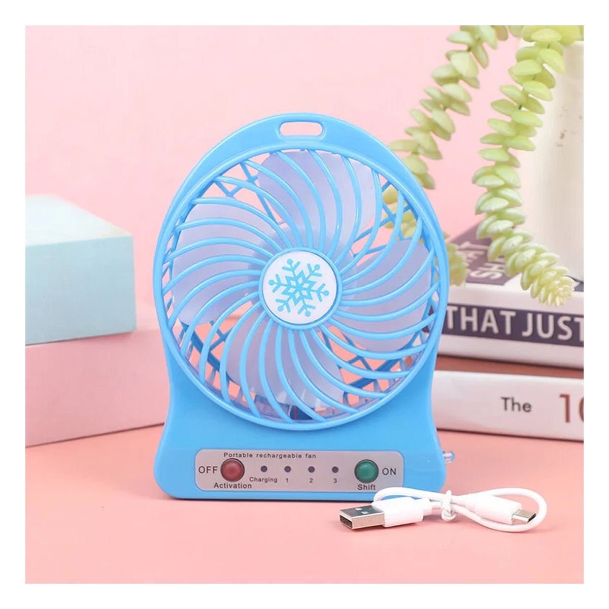 GENERICO - Ventilador Recargable Mini en Azul Y+Papel de Regalo