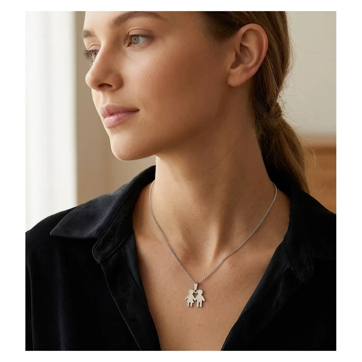 OEM - Collar Mujer Dije Mini Niña y Niño Fino Acero Inoxidable 316L