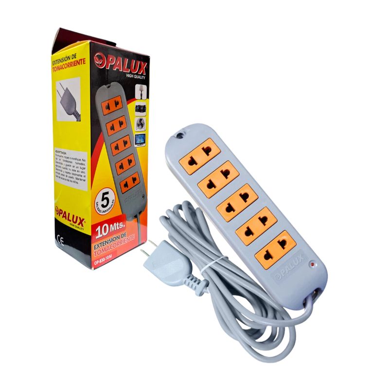 OPALUX - Extensor de 10 metros con 5 tomas Universales Opalux OP-830-10M