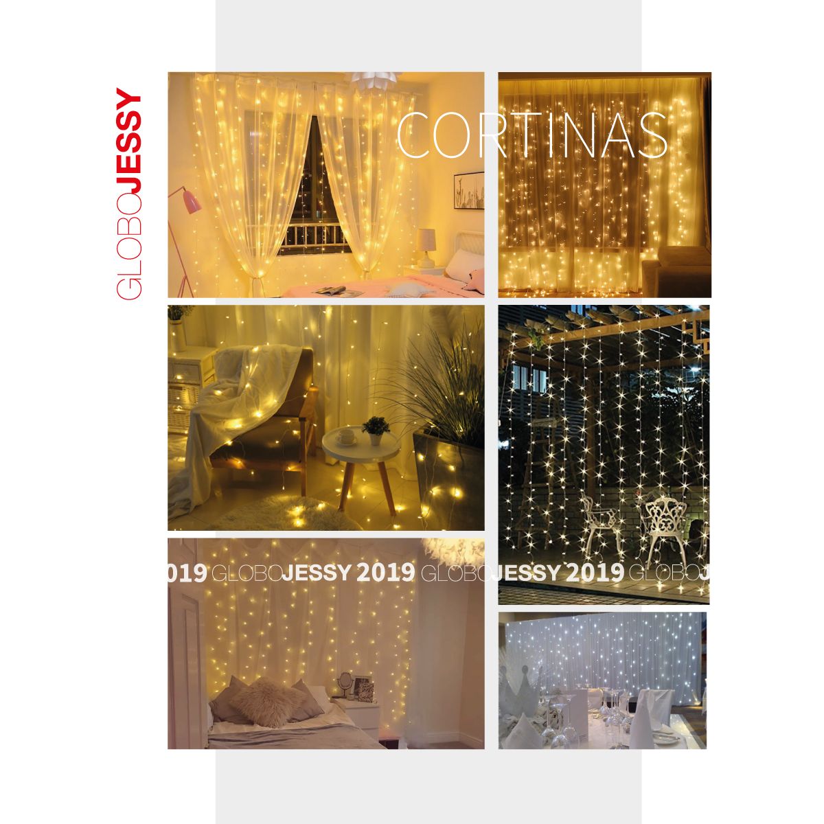 GENERICO - Cortina led 3x3 cable transparente luces Amarillas