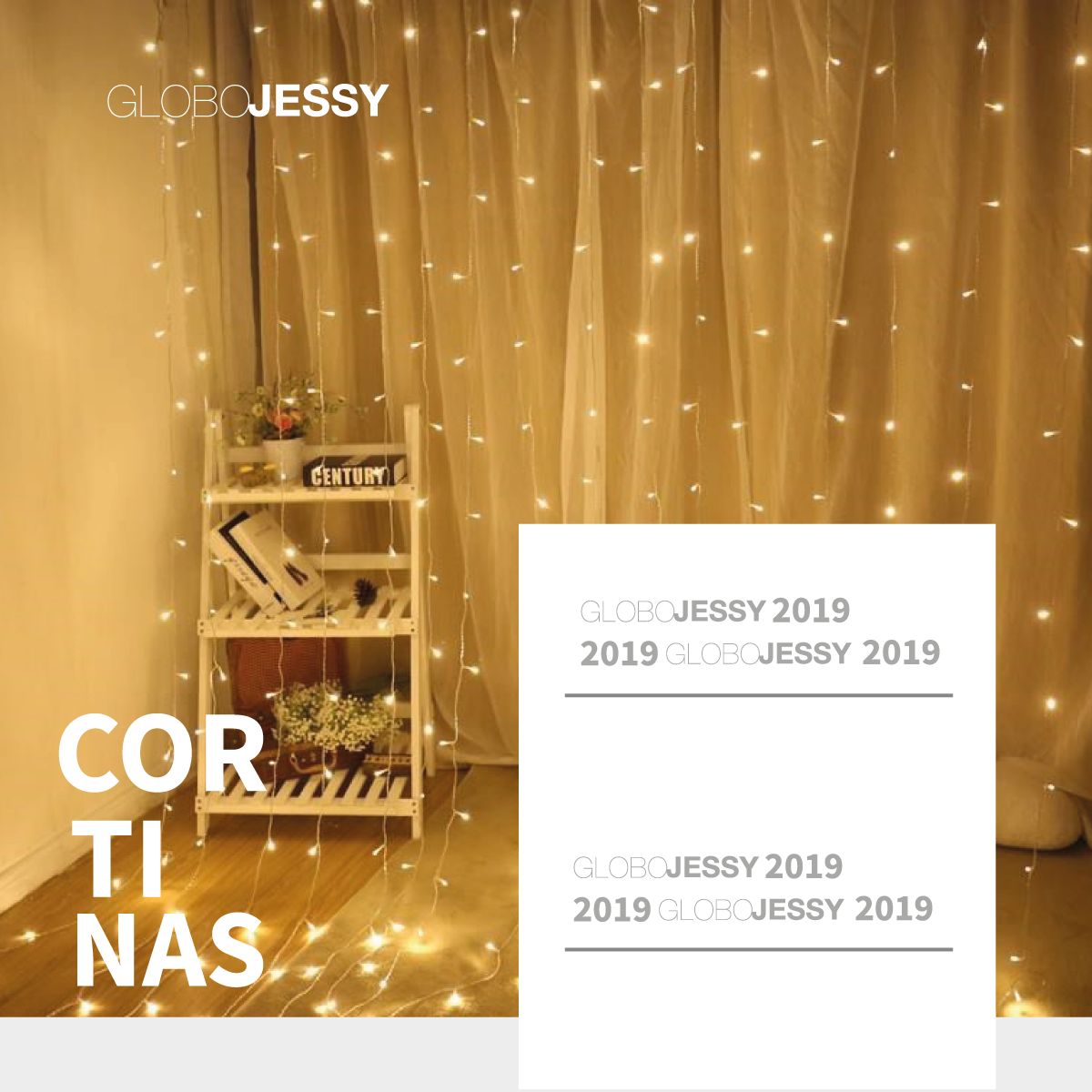 GENERICO - Cortina led 3x3 cable transparente luces Amarillas