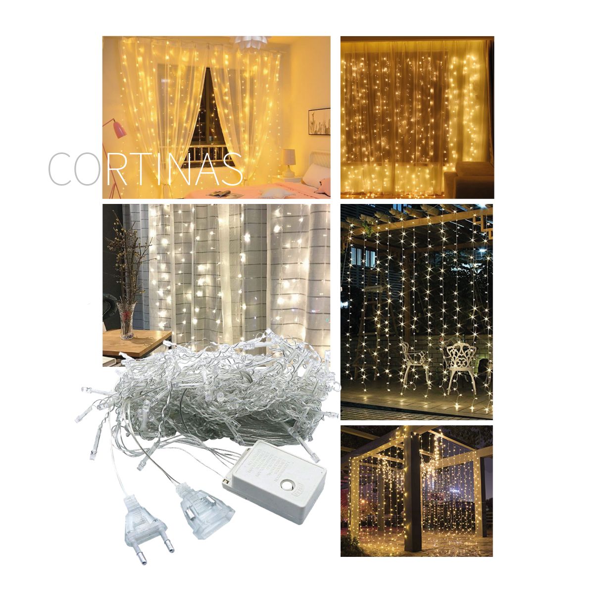 GENERICO - Cortina led 3x3 cable transparente luces Amarillas