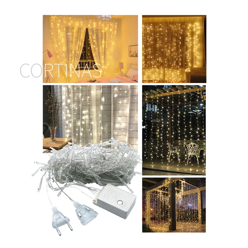 GENERICO - Cortina led 3x3 cable transparente luces Amarillas