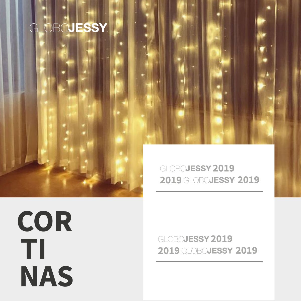 GENERICO - Cortina led 3x3 cable transparente luces Amarillas