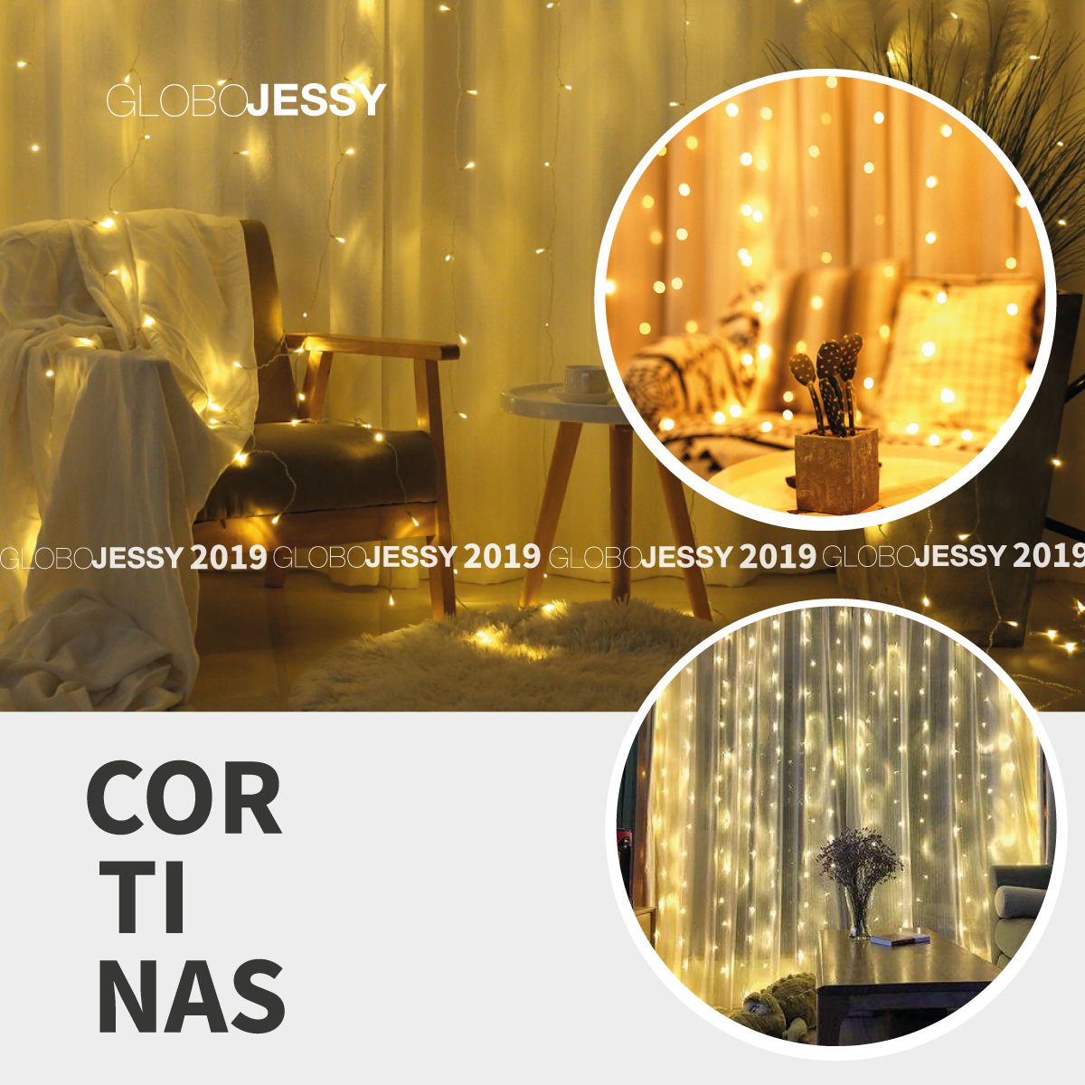 GENERICO - Cortina led 3x3 cable transparente luces Ámbar