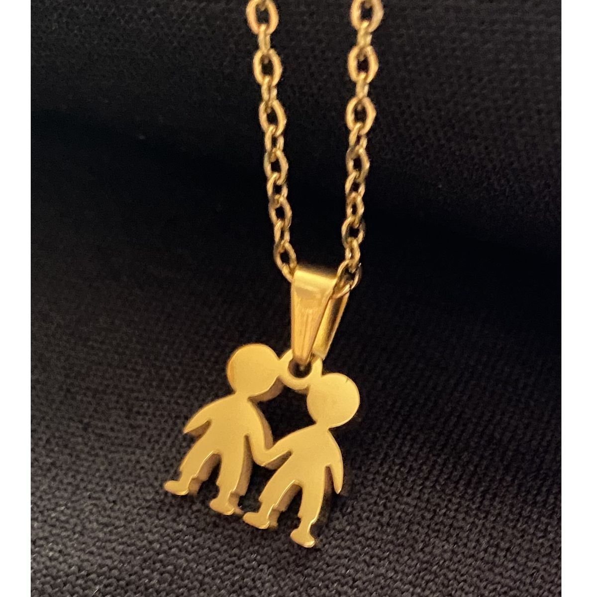 OEM - Collar Mujer Dije Mini 2 Niños o 2 Hijos Fino Acero Inoxidable 316L