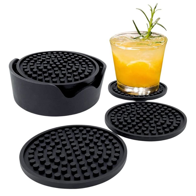 HOGARMAS - Posavasos Spencer Set de 6 con Base Porta Vasos Negros