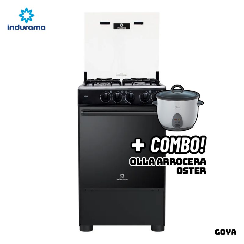 INDURAMA - COCINA DE PIE INDURAMA A GAS 4 HORNILLAS - GOYA + ARROCERA OSTER BLANCA