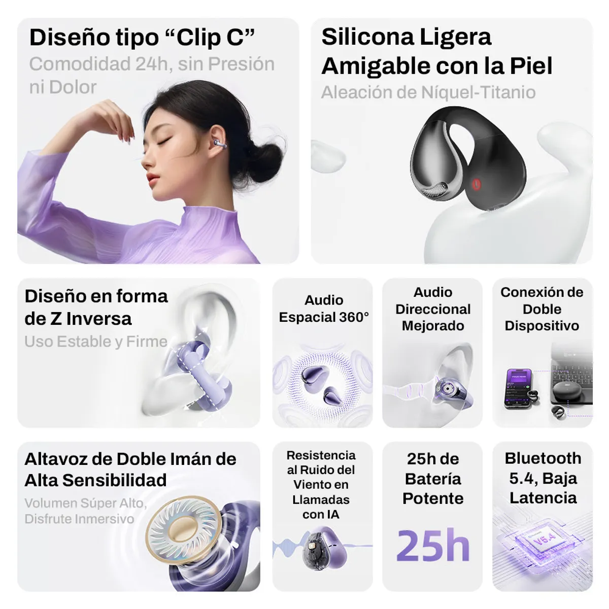 QCY - Auriculares Deportivos QCY Crossky C30 Oreja Abierta con Clip Negro