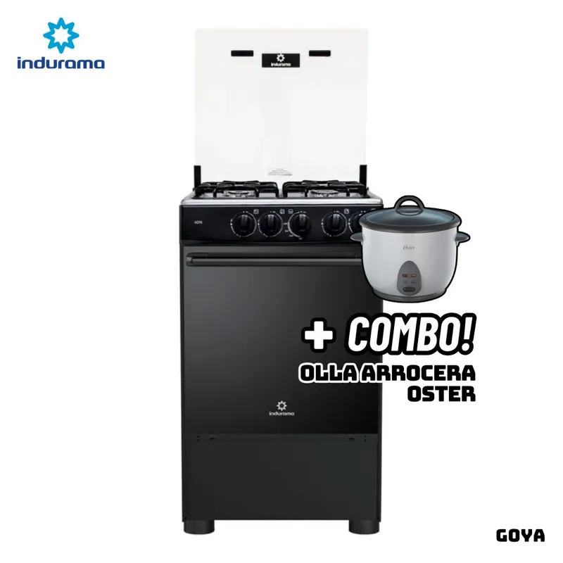INDURAMA - COCINA DE PIE INDURAMA A GAS 4 HORNILLAS - GOYA + ARROCERA OSTER BLANCA