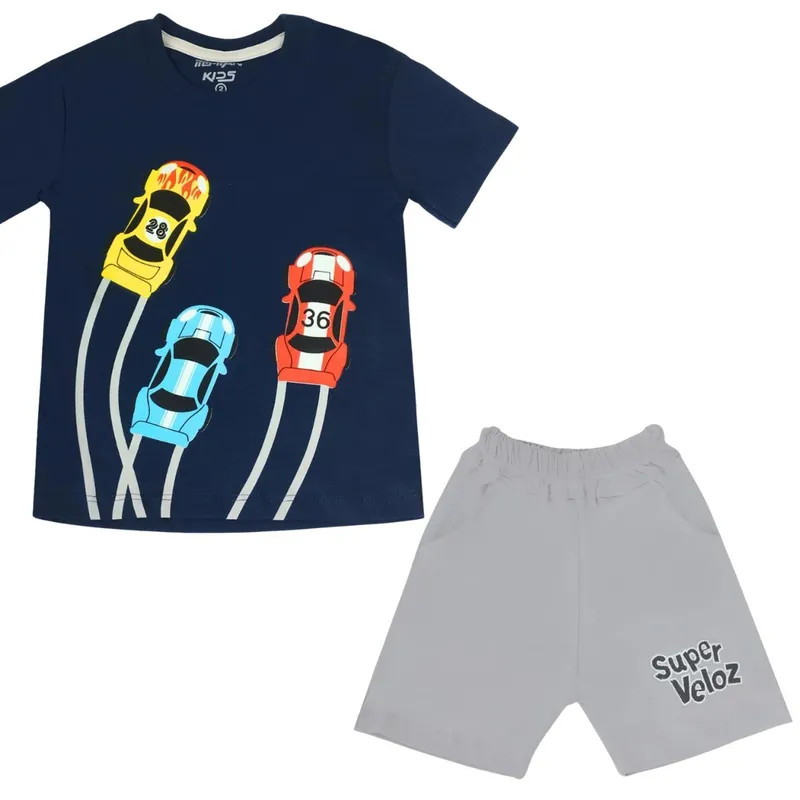 GENERICO - Conjunto bebé - Polo Short - Autos - Rojo