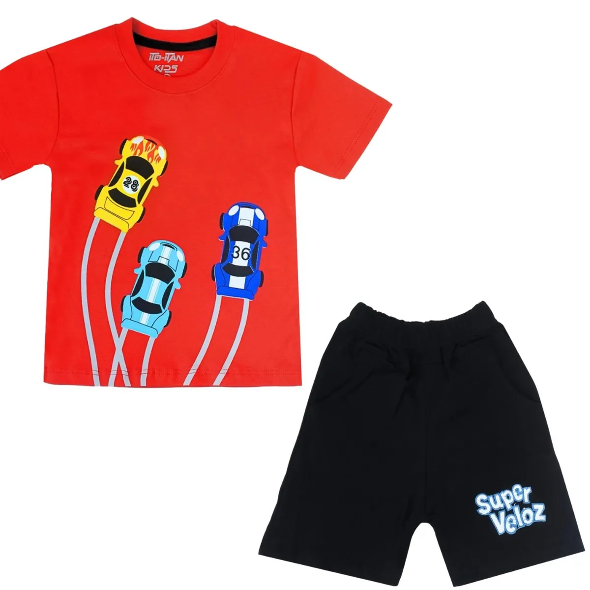 GENERICO - Conjunto bebé - Polo Short - Autos - Rojo