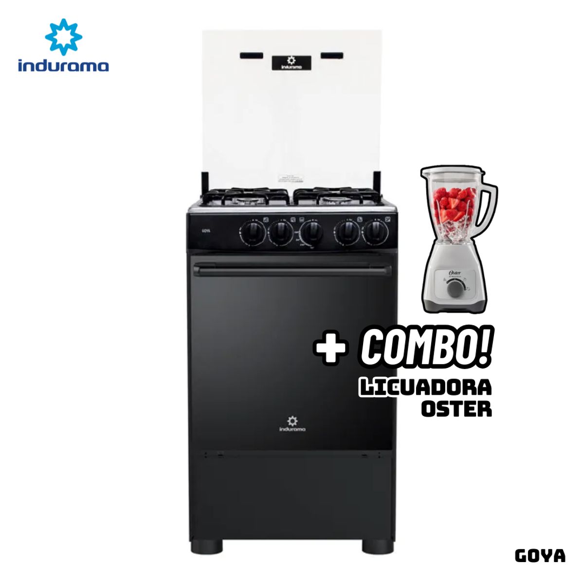 INDURAMA - COCINA DE PIE INDURAMA A GAS 4 HORNILLAS - GOYA + LICUADORA OSTER BLANCA