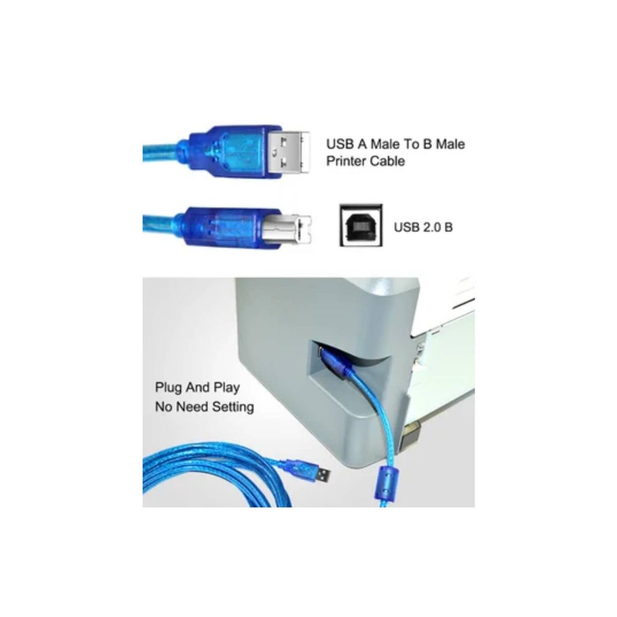 GENERICO - Cable Para Impresora Escaner USB 2.0 - 3 Metros Siliconado Azul