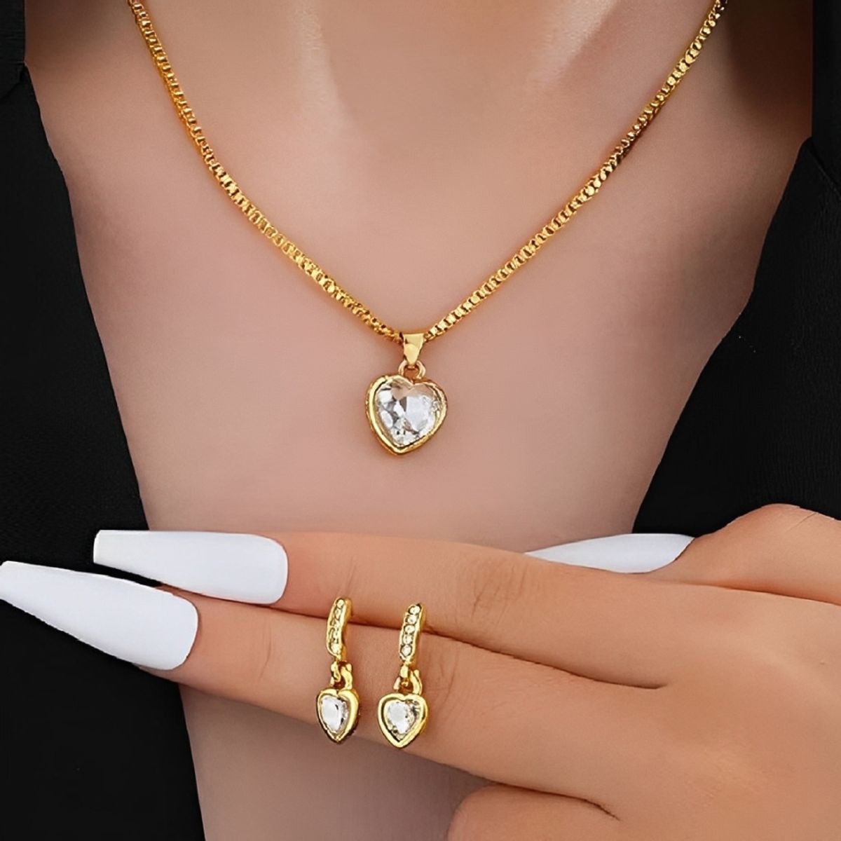 NO LOGO - Set Collar Aretes Corazon Acero Diseño Exclusivo + Estuche