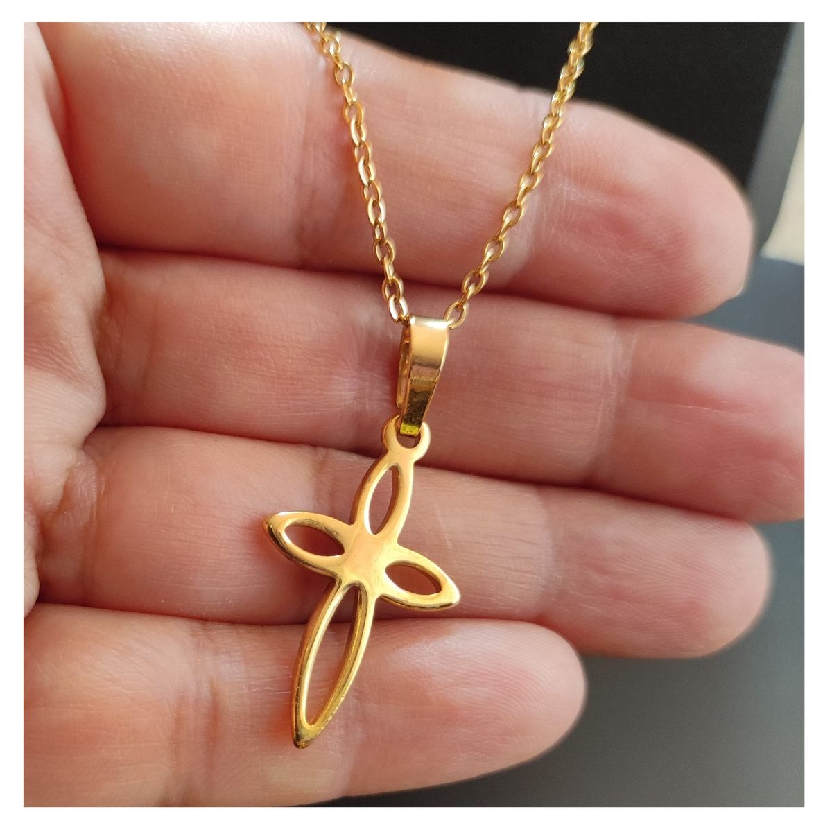 OEM - Collar Mujer Cruz Lazo Fino Acero Inoxidable Dorado x SAN VALENTIN