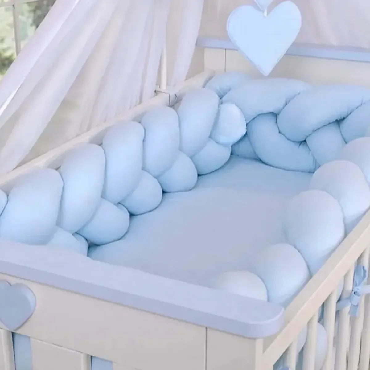 GENERICO - Trenza protector de cuna de 2 metros en celeste