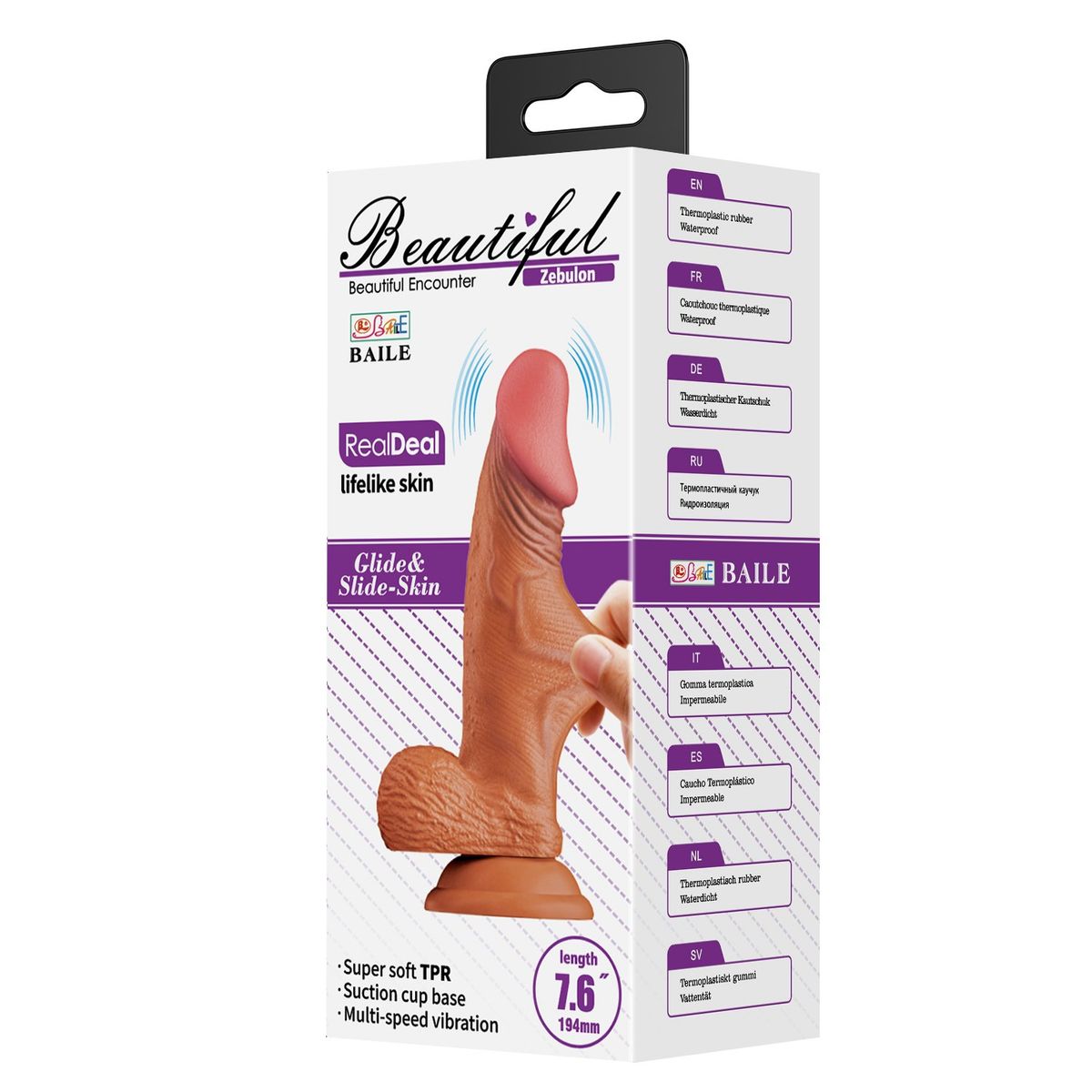 BAILE - Dildo Vibrador Realista Zebulon Consolado Pellizcable 19.4 cm Ø 4.2 cm