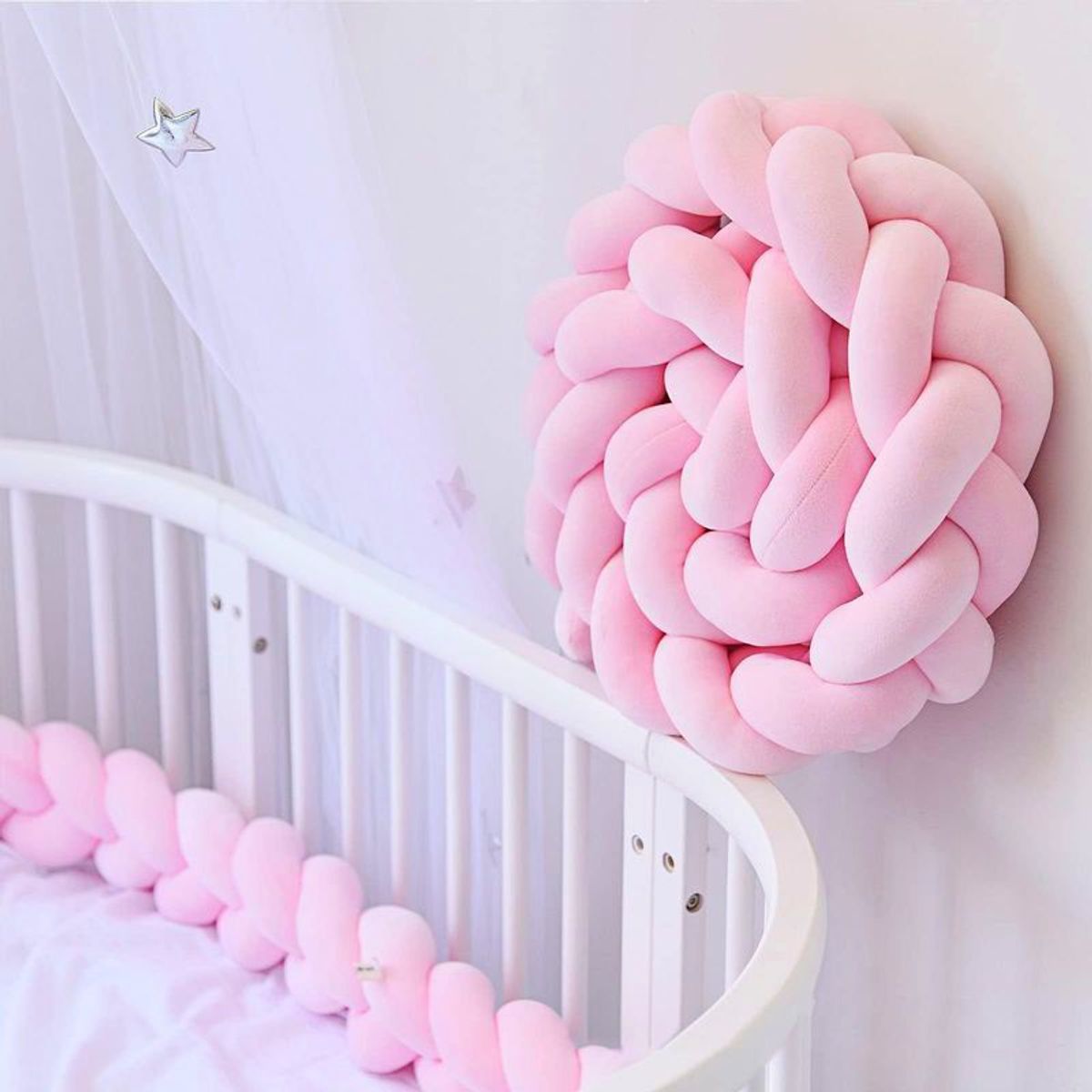 GENERICO - Trenza protector de cuna de 4 metros en rosado Terciopelo