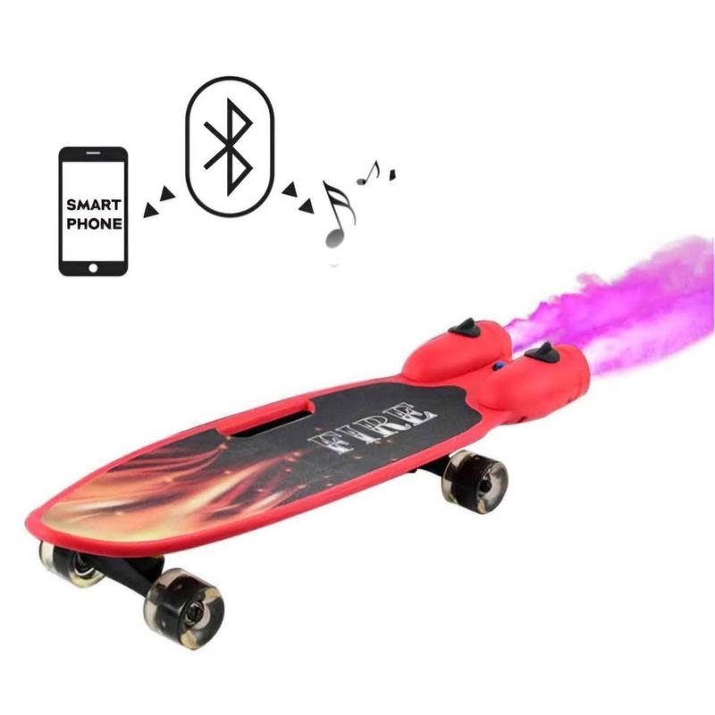 GENERICO - SKATEBOARD FIRE SKATE COLOR ROJO BOTA HUMO CON BLUETOOTH