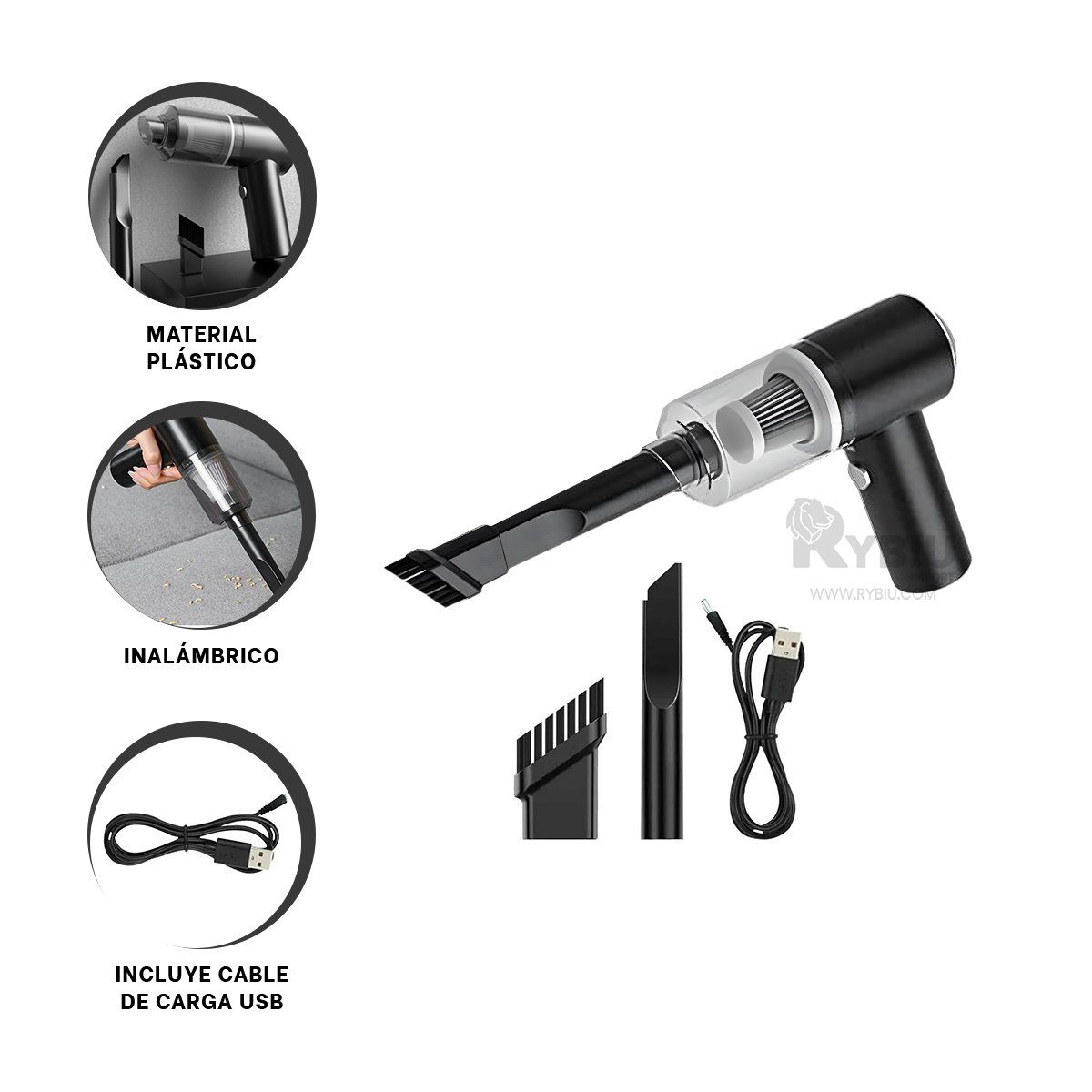 GENERICO - Mini Aspirador para Casa en Negro Y+Regalo Ligas para Peinar