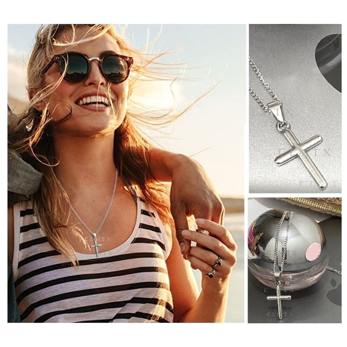 OEM - Collar Cruz Mujer Redonda Fino Acero Inoxidable x SAN VALENTIN