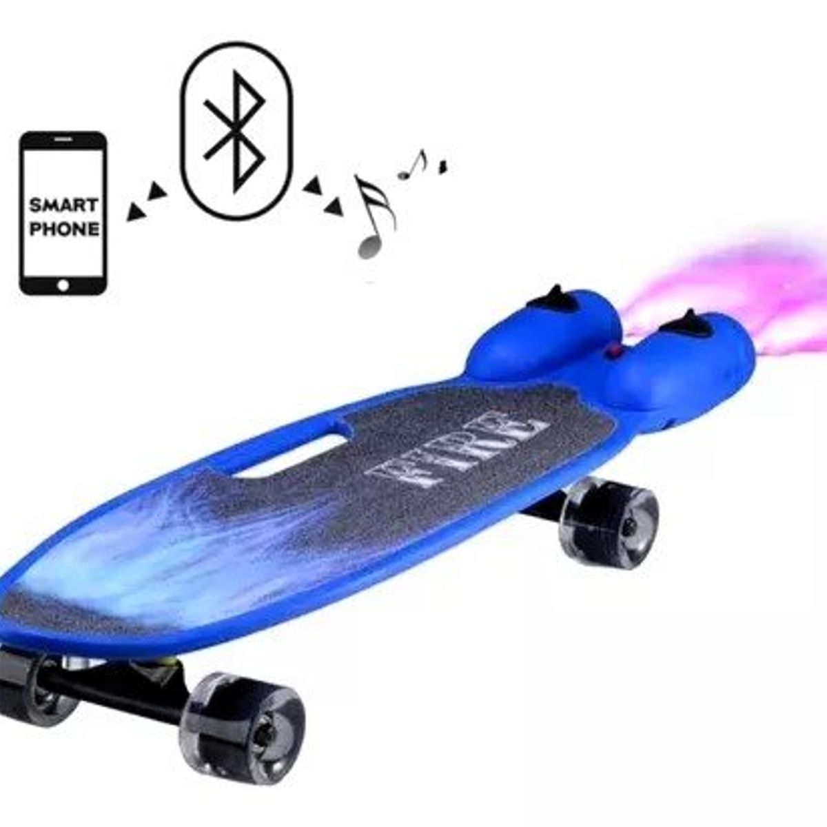 GENERICO - SKATEBOARD FIRE SKATE COLOR AZUL BOTA HUMO CON BLUETOOTH