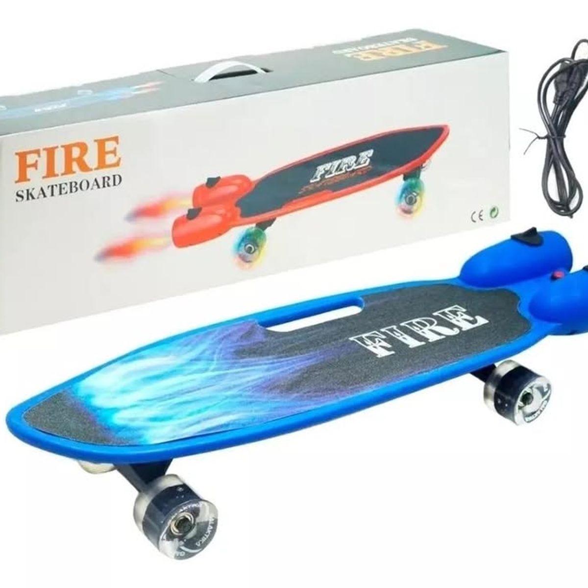 GENERICO - SKATEBOARD FIRE SKATE COLOR AZUL BOTA HUMO CON BLUETOOTH