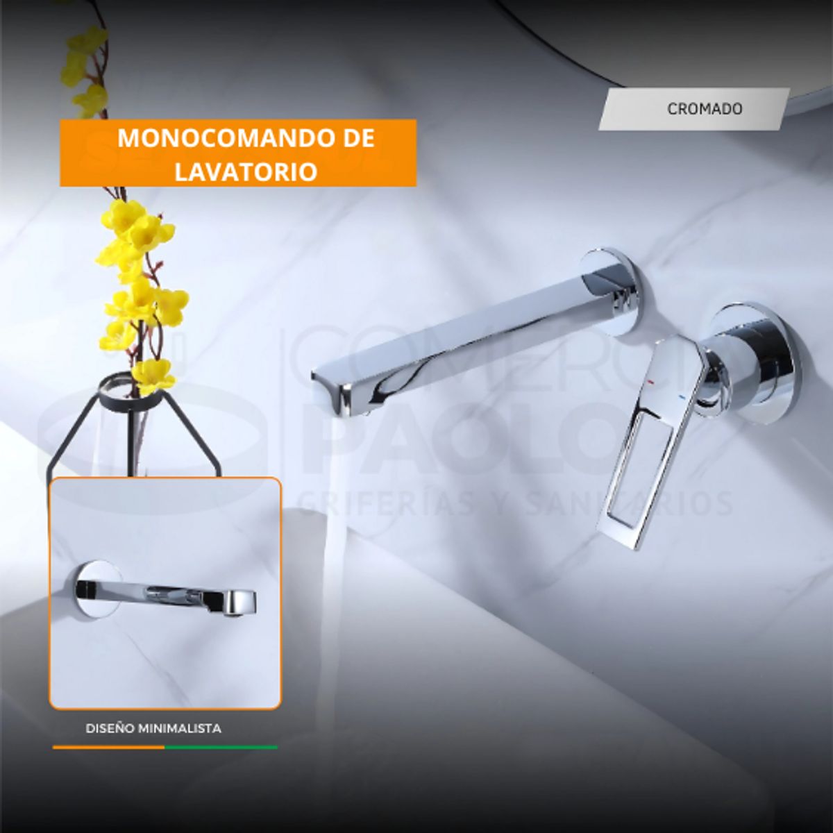 FRATELLI - MEZCLADORA MONOCOMANDO DE LAVATORIO A PARED CROMADO