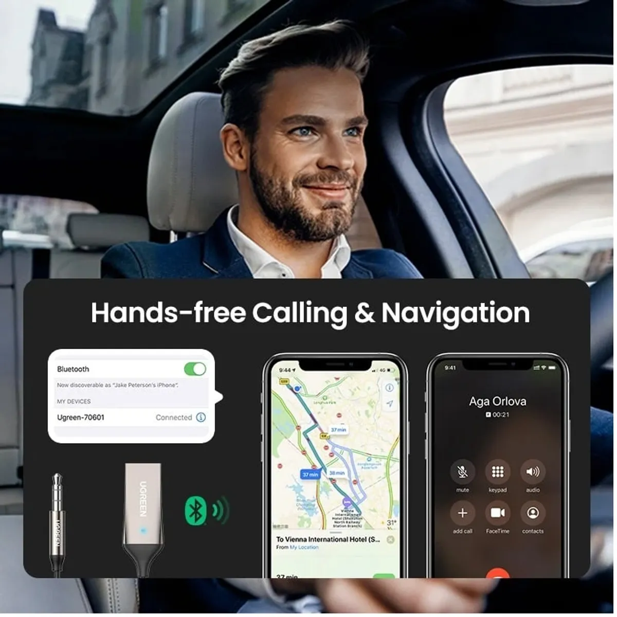 UGREEN - UGREEN Adaptador auxiliar Bluetooth 5.3 para Auto